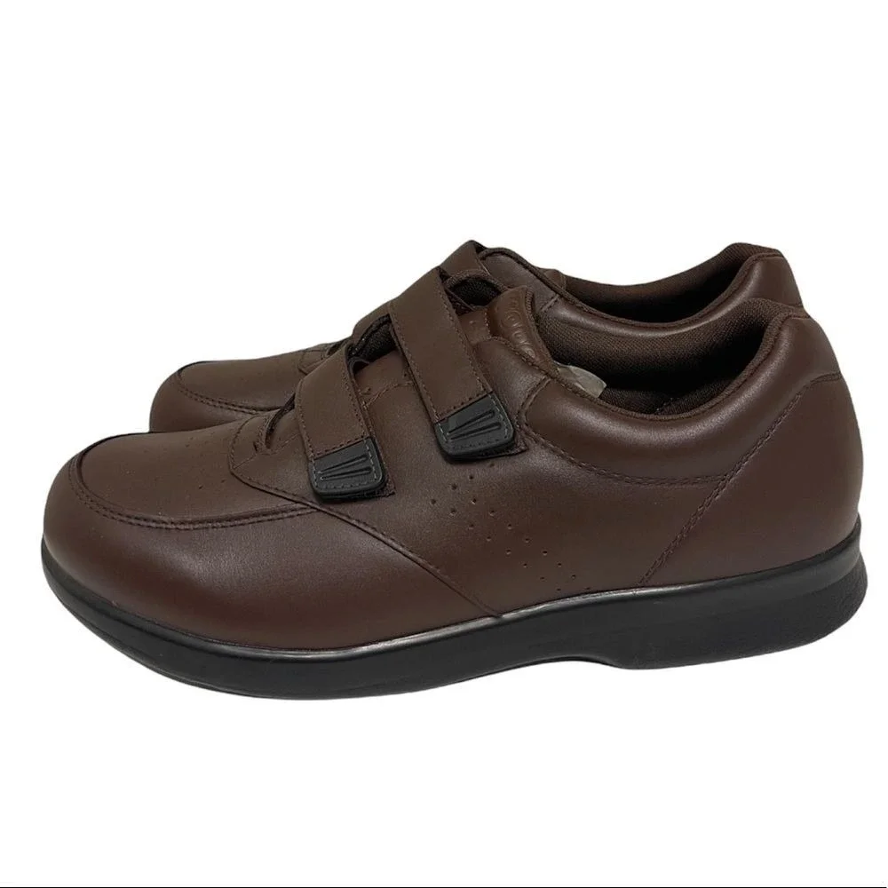 Propet LifeWalker Walking Shoes Men Brown Leather Hook &‎ Loop Comfort Sneakers